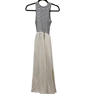 Loft Beach Striped Ribbed Knit Cotton Gauze Maxi Dress White Navy XS 763174